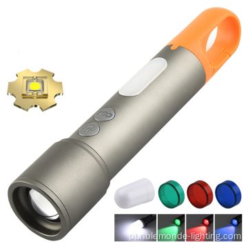 Poderoso zoomable USB-C LED COB lanterna lanterna lateral Tocha